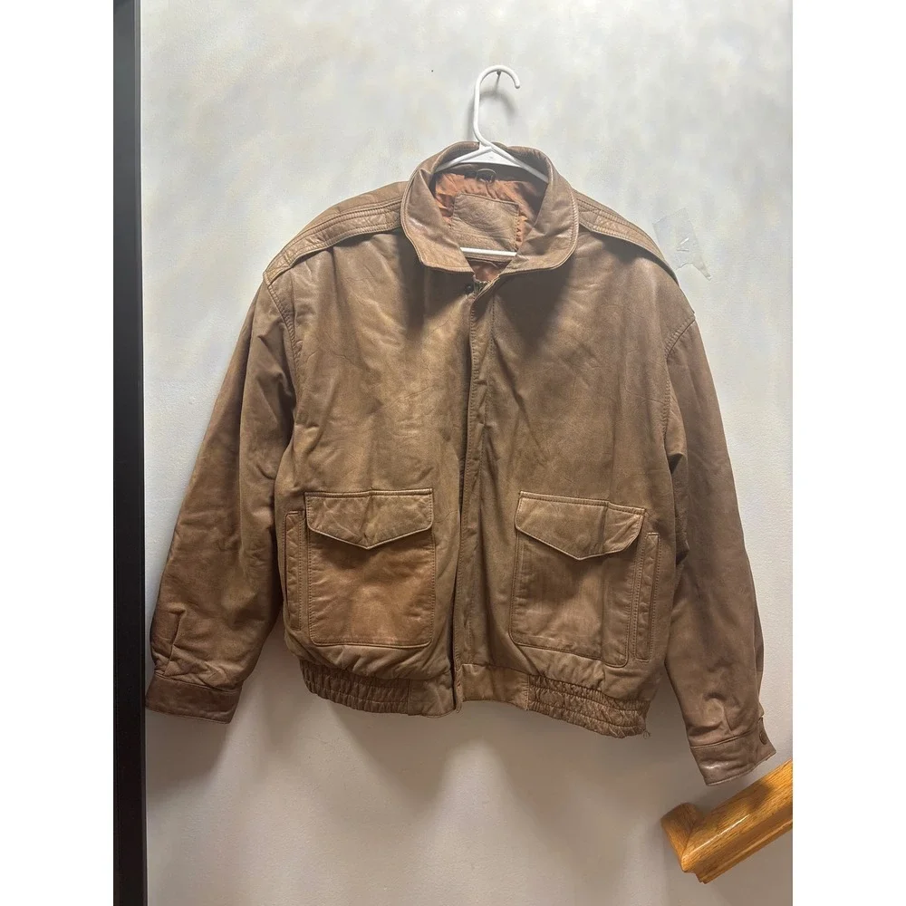 Georgetown Leather Design Bomber Jacket Mens 2X Brown Excellent Vintage Aviator